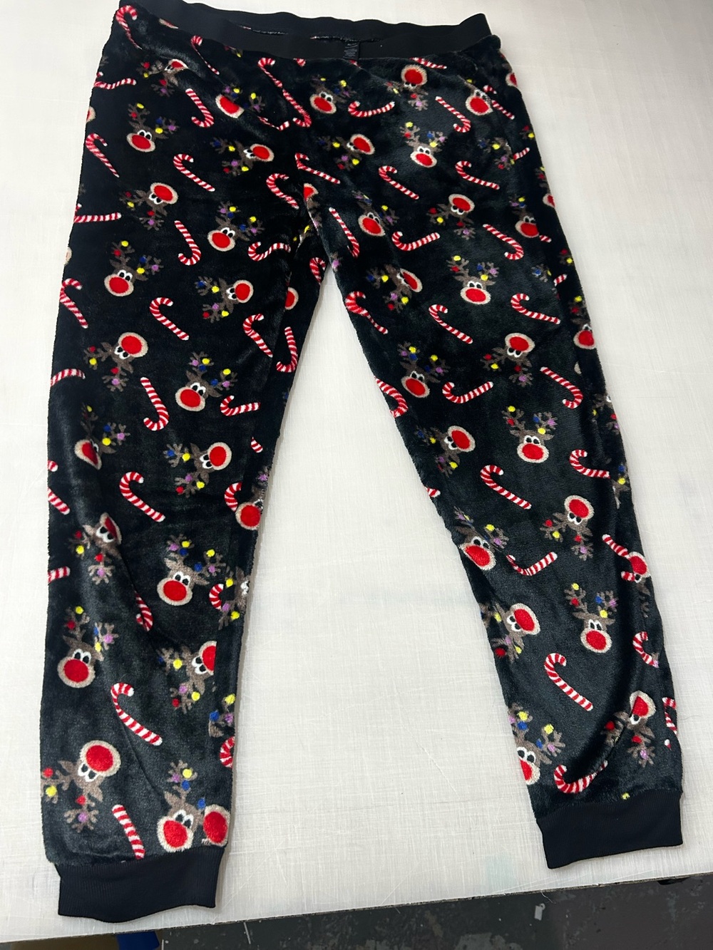 George Black Holiday Candy Cane & Reindeer Plush Jogger pj bottoms men’s xl